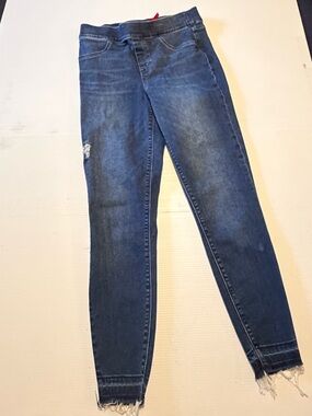 SPANX Dark Blue Skinny Jeans with Frayed Hem